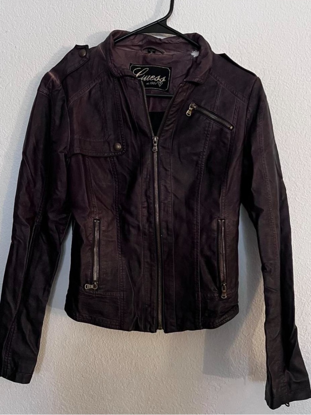 Guess Women's Plum Faux Leather Moto Jacket